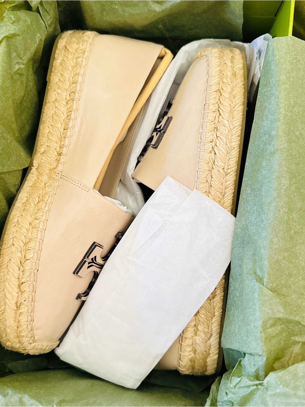 Tory Burch Neutral Beige Leather Logo Espadrilles - Picture 10 of 12